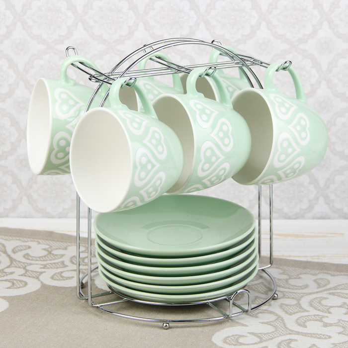 Набор чайный "Романтика", 12 предметов: 6 чашек 210 мл, 6 блюдец, цвет зеленый