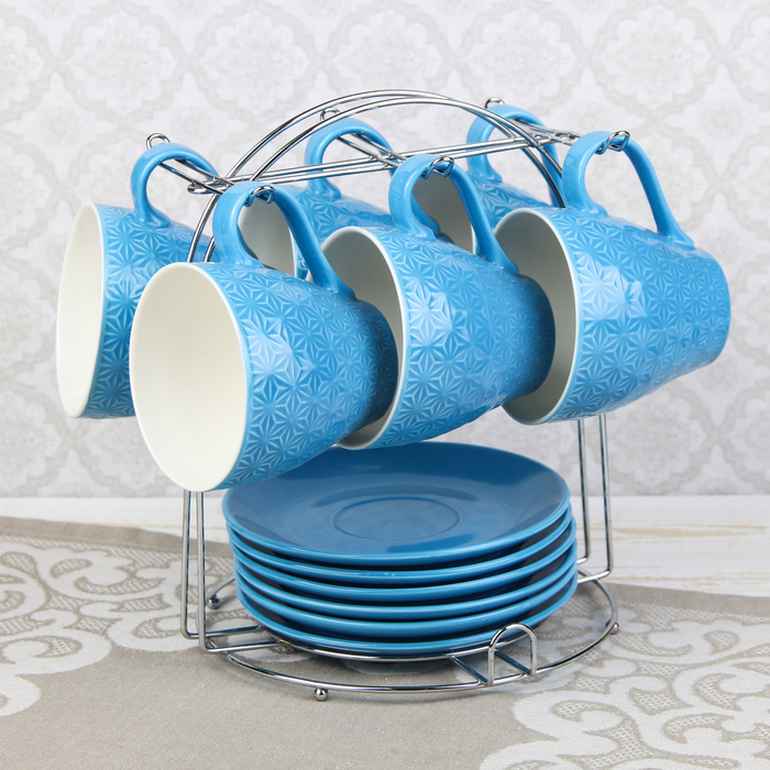 Набор чайный "Акварель", 12 предметов: 6 кружек 240 мл, 6 блюдец, цвет синий