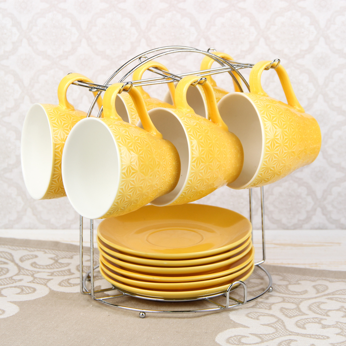 Набор чайный "Акварель", 12 предметов: 6 кружек 240 мл, 6 блюдец, цвет желтый