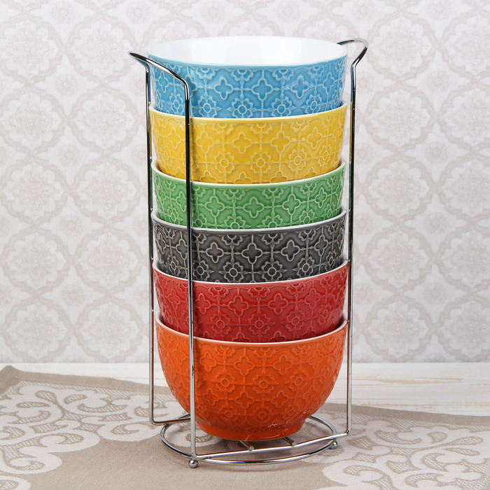 Набор салатников на подставке 550 мл "Акварель", 6 шт, цвет МИКС