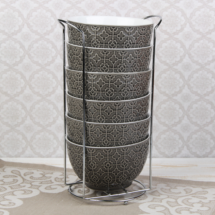 Набор салатников на подставке 550 мл "Акварель", 6 шт, цвет коричневый