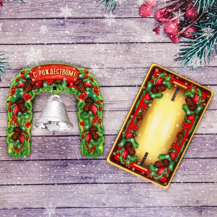 Колокольчик в деревянной рамке «Ангел», 12 х 10,5 х 7,2 см