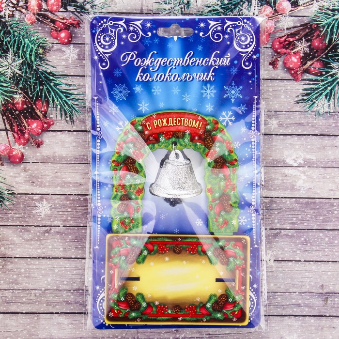 Колокольчик в деревянной рамке «Ангел», 12 х 10,5 х 7,2 см