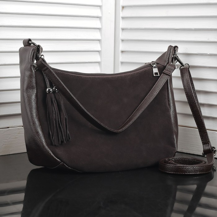 Сумка женская на молнии, 2 отдела, наружный карман, длинный ремень, цвет коричневый