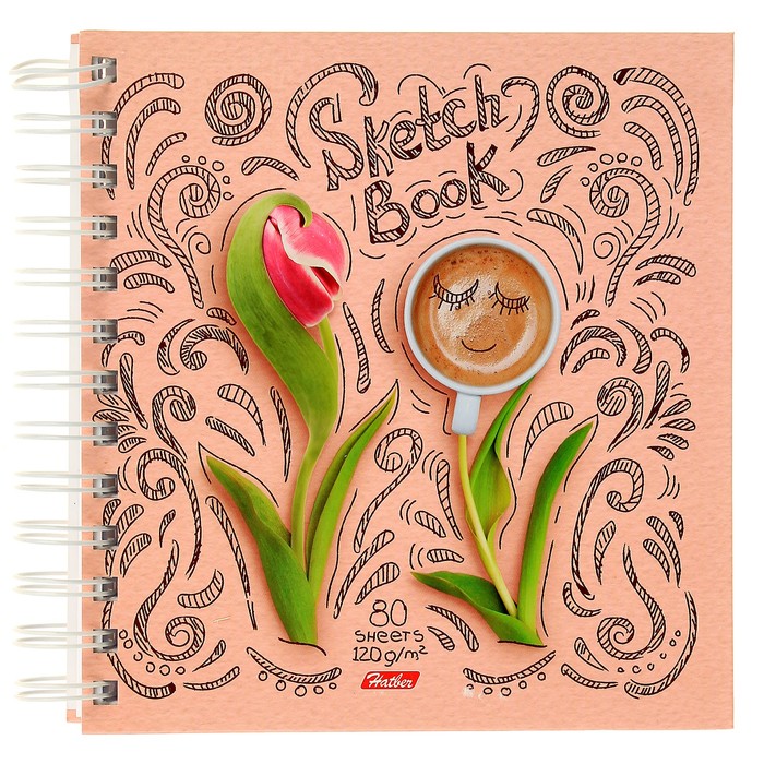 Тетрадь-скетчбук А5, 80 листов клетка на гребне "Цветочное настроение", твёрдая обложка, блок 120 г/м2