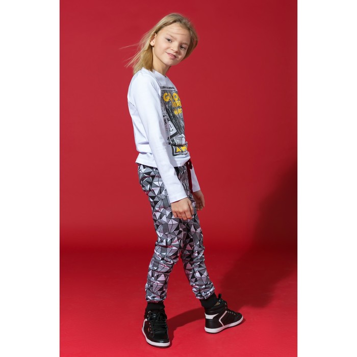 Брюки для мальчика, рост 98-104 см, цвет серый, принт треугольники 11051801/0714