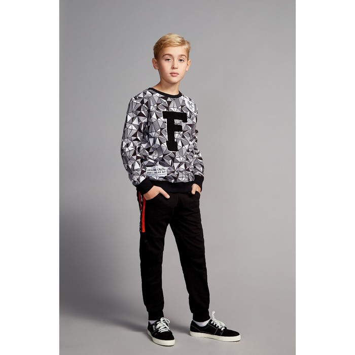 Джемпер для мальчика, рост  98-104 см, цвет серый, принт треугольники 11021801/0714