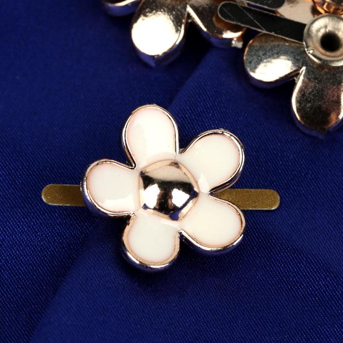 Декоративный элемент на прокол "Цветок", d=2,3см, 5 пар, цвет золотой/белый