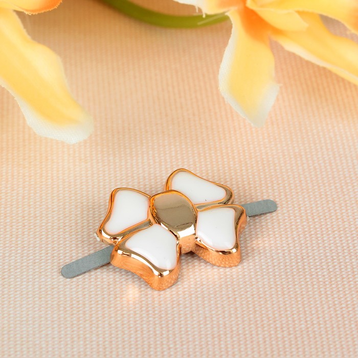 Декоративный элемент на прокол "Бант", 2,6*2,4см, 5 пар, цвет белый/золотой,