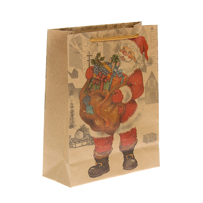 Пакет крафт "Дед Мороз с подарками", 19 х 8 х 24 см