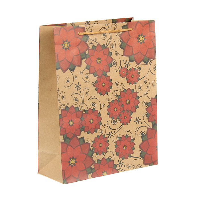 Пакет крафт "Цветы", 19 х 8 х 24 см