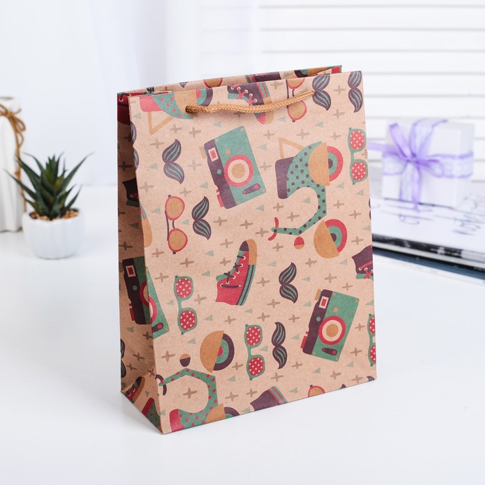 Пакет крафт "Хипстер", 19 х 8 х 24 см