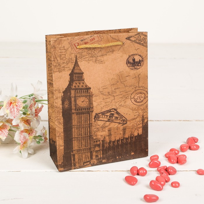 Пакет крафт "Лондон", 19 х 8 х 24 см