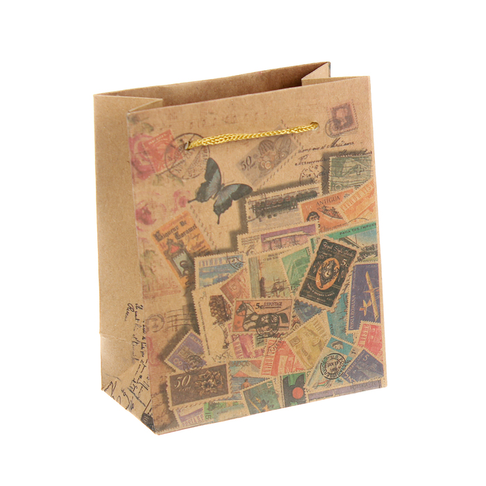 Пакет крафт "Марки", 11,5 х 6 х 14 см