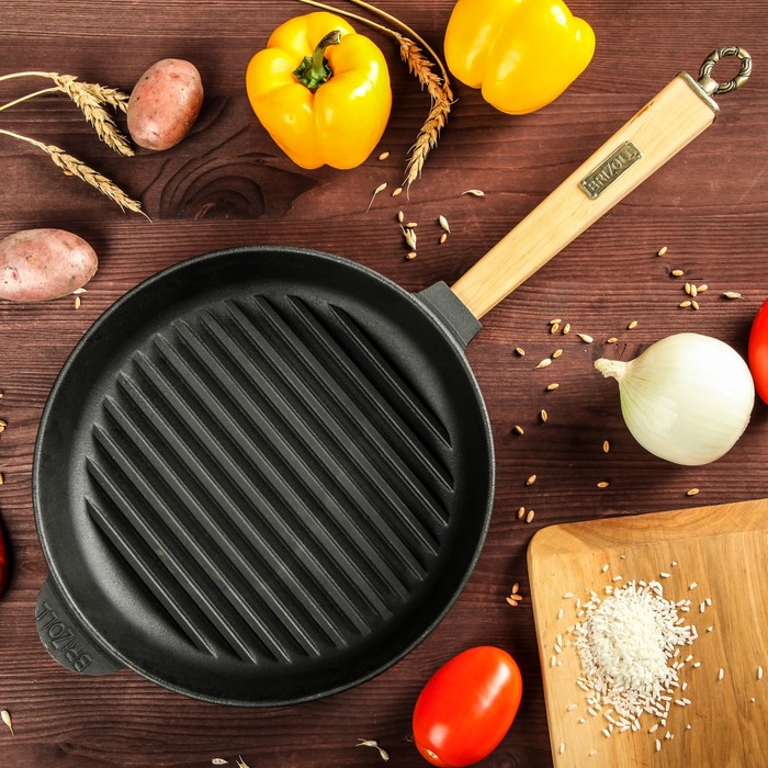 Сковорода чугунная гриль ТМ "BRIZOLL" 260х40 ручка "КЛАССИК"