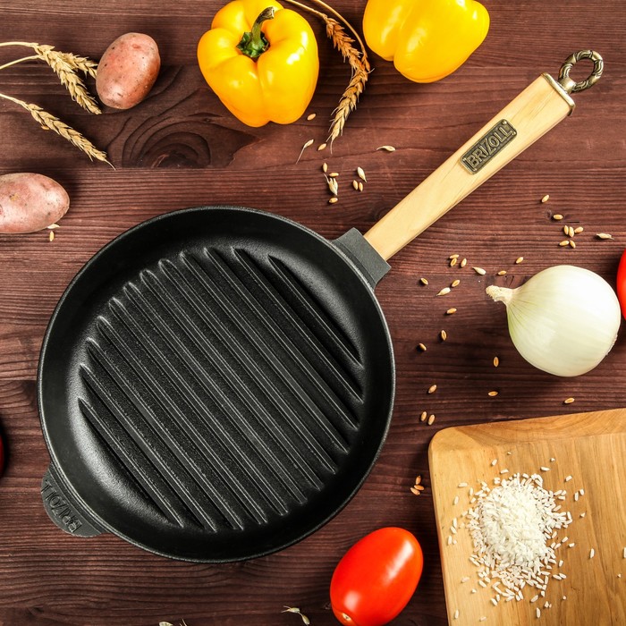 Сковорода чугунная гриль ТМ "BRIZOLL" 240х40 ручка "КЛАССИК"