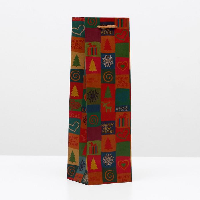 Пакет подарочный под бутылку "Праздничный", 11 х 10 х 36 см