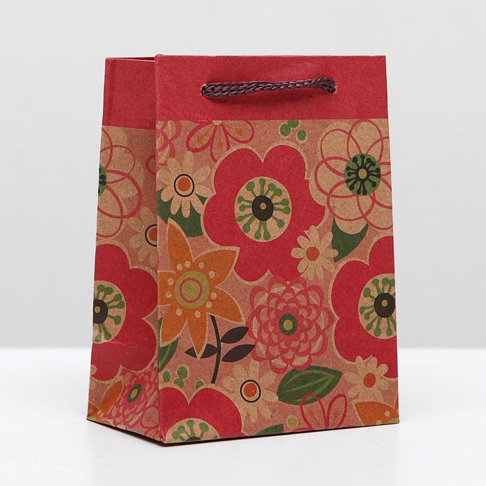 Пакет крафт "Цветы", 8 х 5 х 11 см