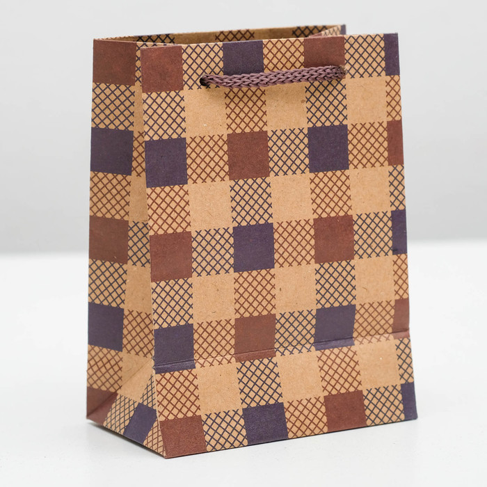 Пакет крафт "Клетка", 8 х 5 х 11 см