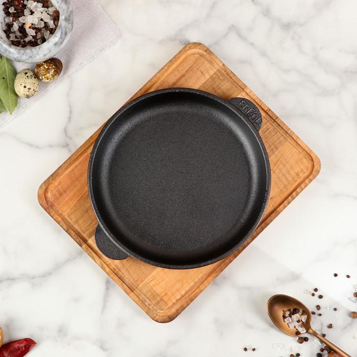 Сковорода чугунная "Хорека", порционная, с дощечкой, BRIZOLL, 18 х 2,5 см