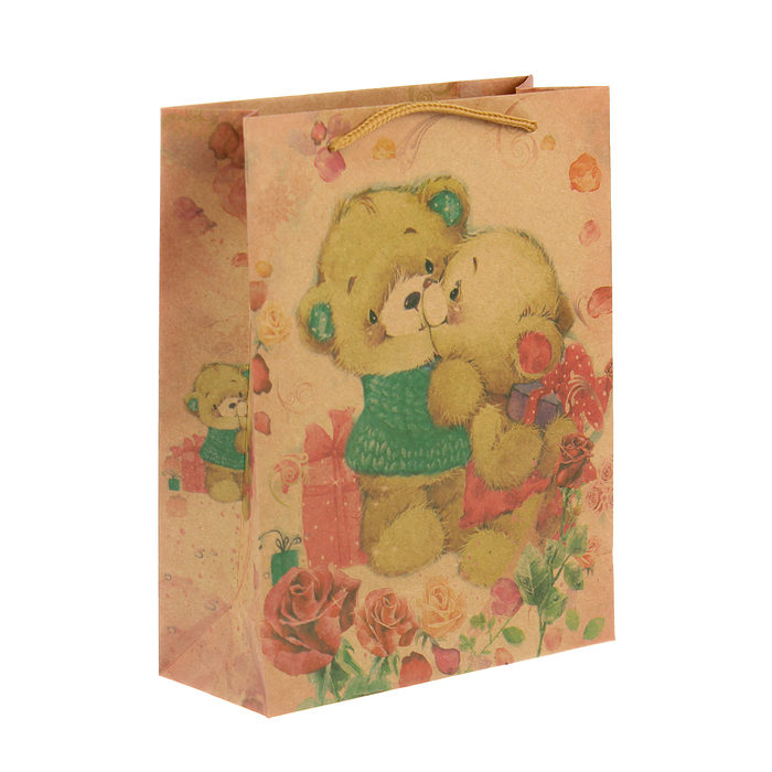 Пакет крафт "Мишки", 32 х 9,5 х 42 см