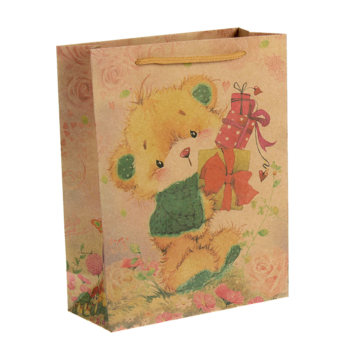 Пакет крафт "Подарки", 32 х 9,5 х 42 см