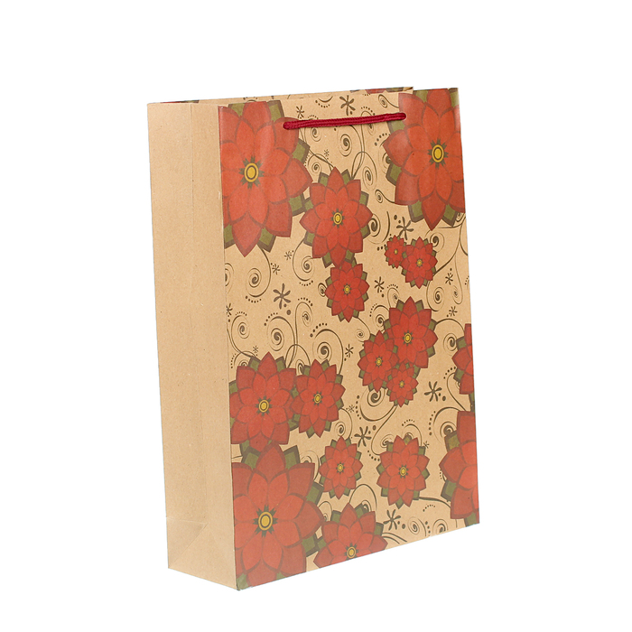 Пакет крафт "Цветы", 24 х 8 х 33 см