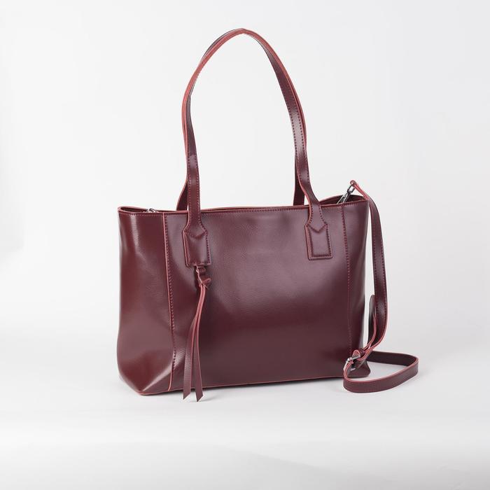 Сумка женская, отдел с перегородкой, наружный карман, длинный ремень, цвет бордовый