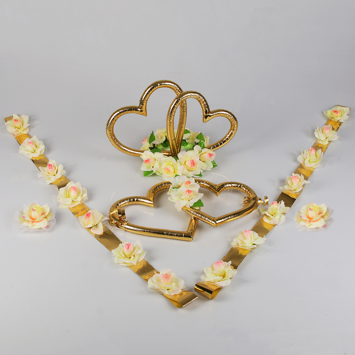 Набор для автомобиля: кольца на крышу, кольца на радиатор, 2 ленты на капот, 2 банта,бежевы