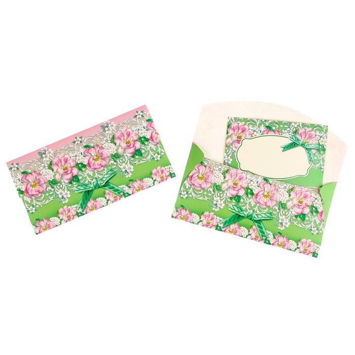 Конверт для денег "Универсальный" цветы, зелёный фон