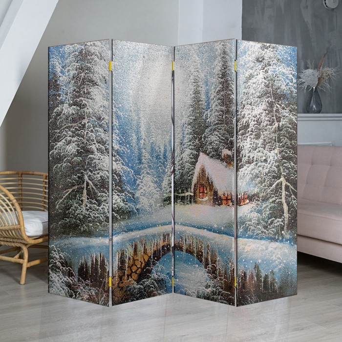 ширма картина маслом зимний лес двухсторонняя 200 х 160 см Ширма Картина маслом. Зимний лес, 200 х 160 см