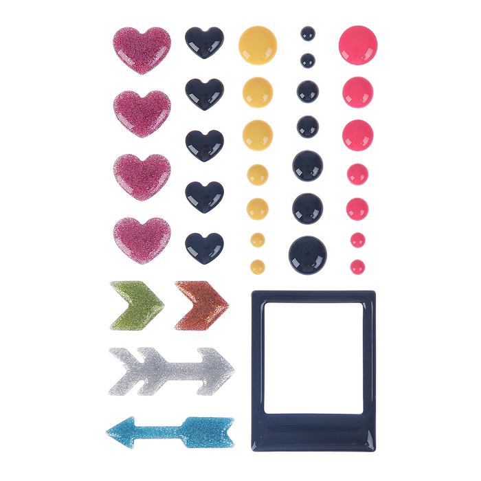 Эмалевые стикеры «Сердечки, стрелочки, кружочки» набор 35 элементов (9334)