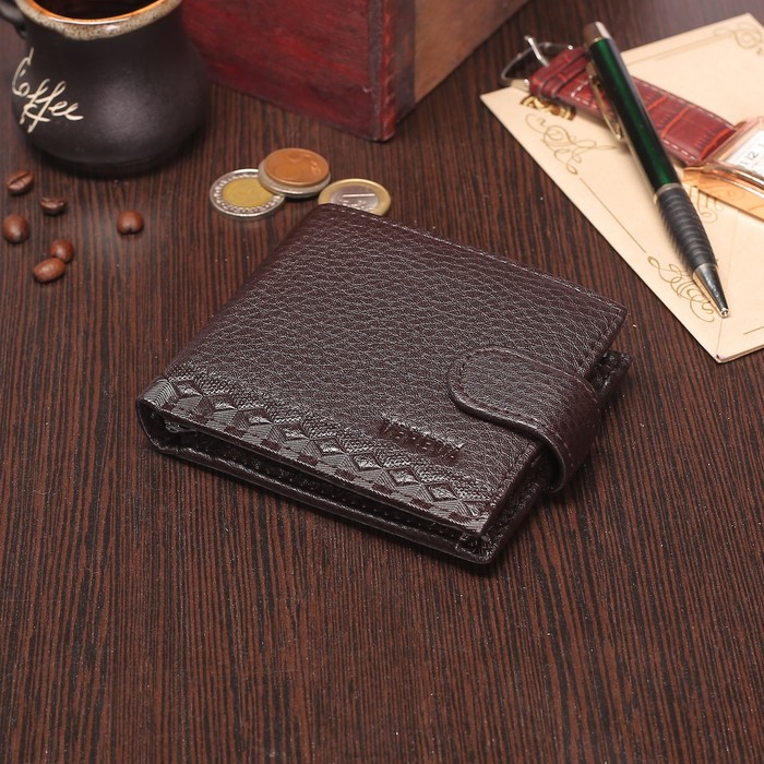 Портмоне мужское, 3 отдела, для карт, для монет, на кнопке, цвет коричневый