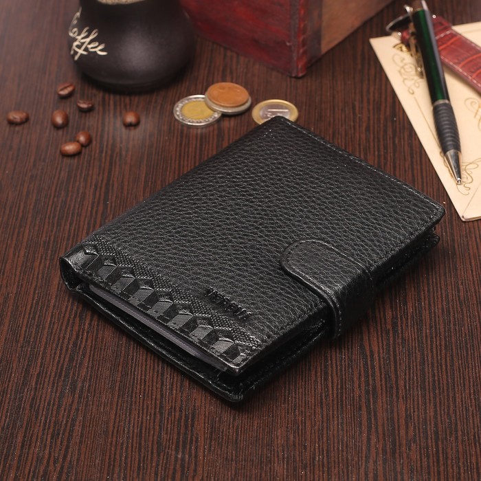 Портмоне мужское 2 в 1 (авто), 2 отдела, для карт, для монет, цвет чёрный