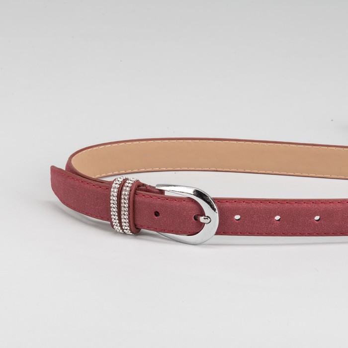 Ремень женский, гладкий, пряжка металл, хомут стразы, ширина - 3 см, цвет бордовый