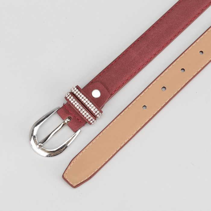Ремень женский, гладкий, пряжка металл, хомут стразы, ширина - 3 см, цвет бордовый