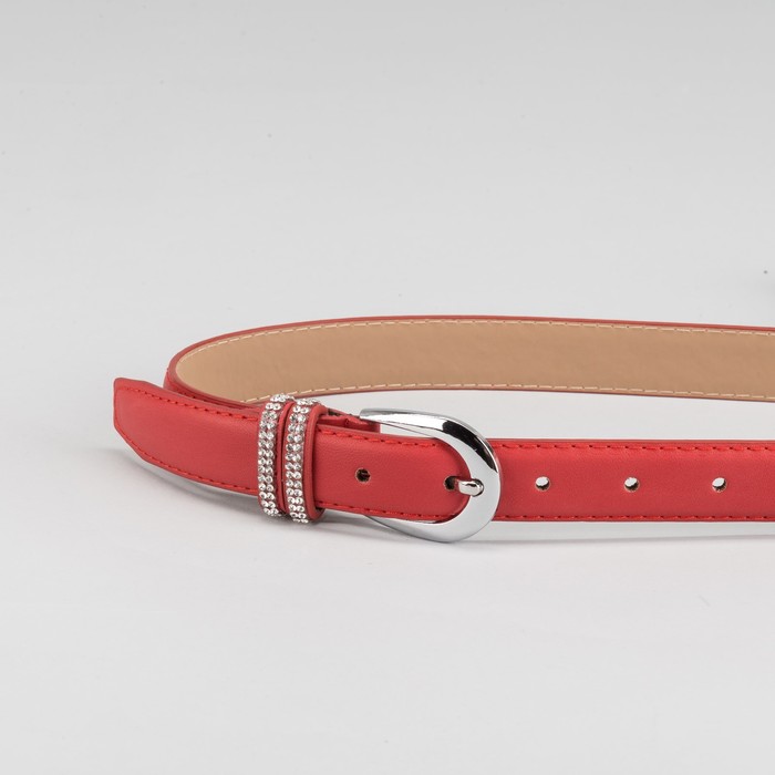 Ремень женский, гладкий, пряжка металл, хомут стразы, ширина - 3 см, цвет красный