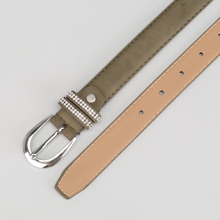 Ремень женский, гладкий, пряжка металл, хомут стразы, ширина - 3 см, цвет зелёный