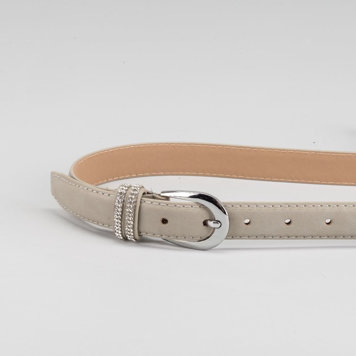 Ремень женский, гладкий, пряжка металл, хомут стразы, ширина - 3 см, цвет серый