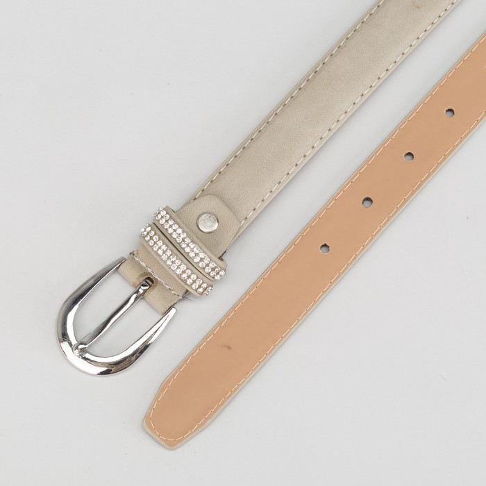 Ремень женский, гладкий, пряжка металл, хомут стразы, ширина - 3 см, цвет серый