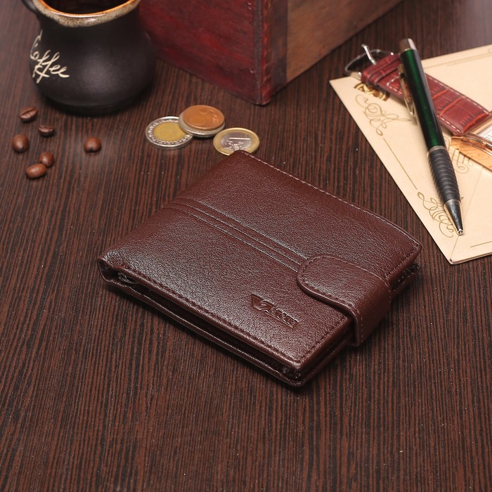 Портмоне мужское, 3 отдела, для карт, для монет, на кнопке, цвет коричневый