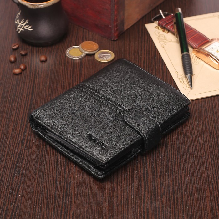 Портмоне мужское 2 в 1 (авто), 2 отдела, для карт, для монет, цвет чёрный