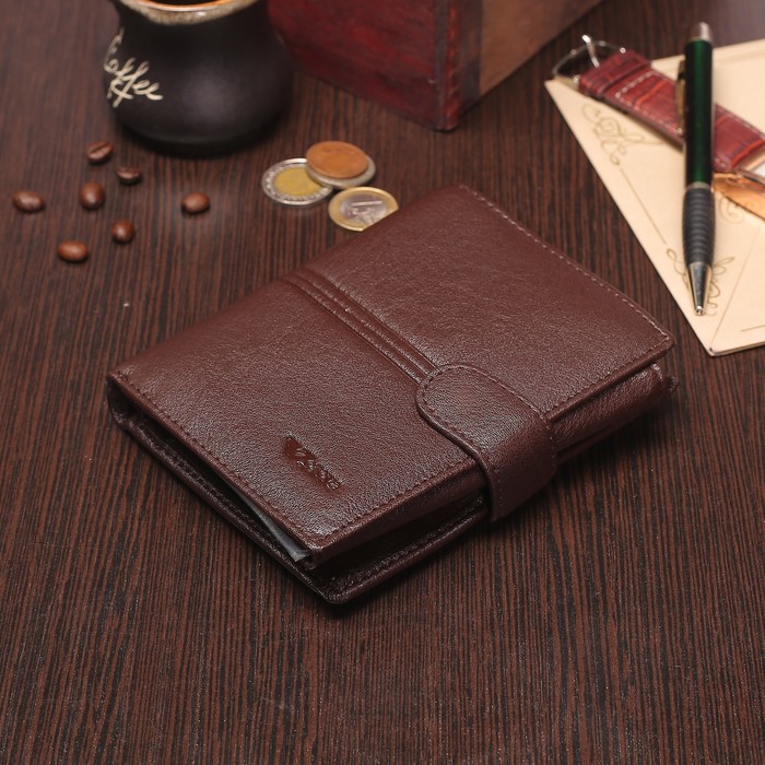 Портмоне мужское 2 в 1 (авто), 2 отдела, для карт, для монет, цвет коричневый