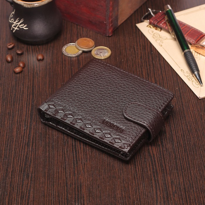 Портмоне мужское, 3 отдела, для карт, для монет, на кнопке, цвет коричневый