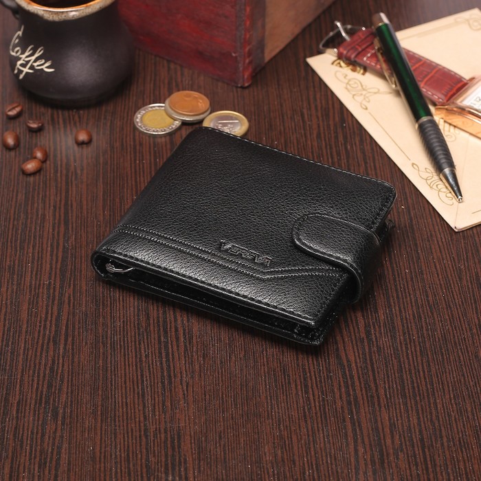 Портмоне мужское, 3 отдела, для карт, для монет, на кнопке, цвет чёрный