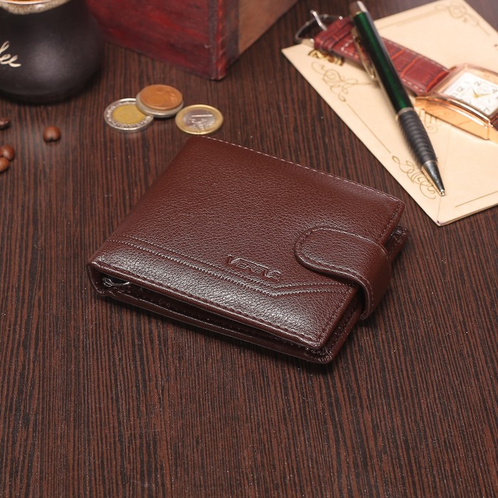 Портмоне мужское, 3 отдела, для карт, для монет, на кнопке, цвет коричневый