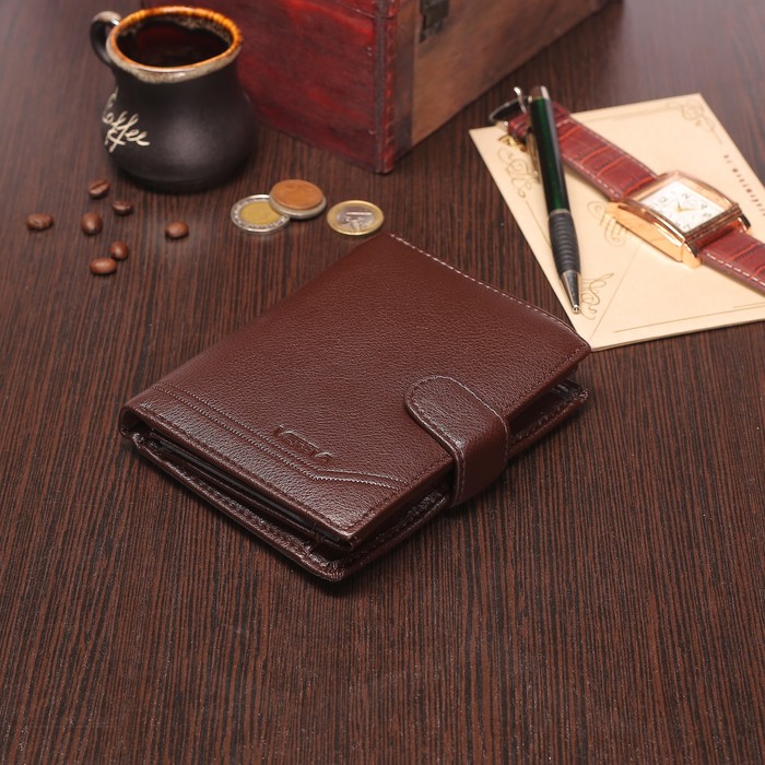 Портмоне мужское 2 в 1 (авто), 2 отдела, для карт, для монет, цвет коричневый