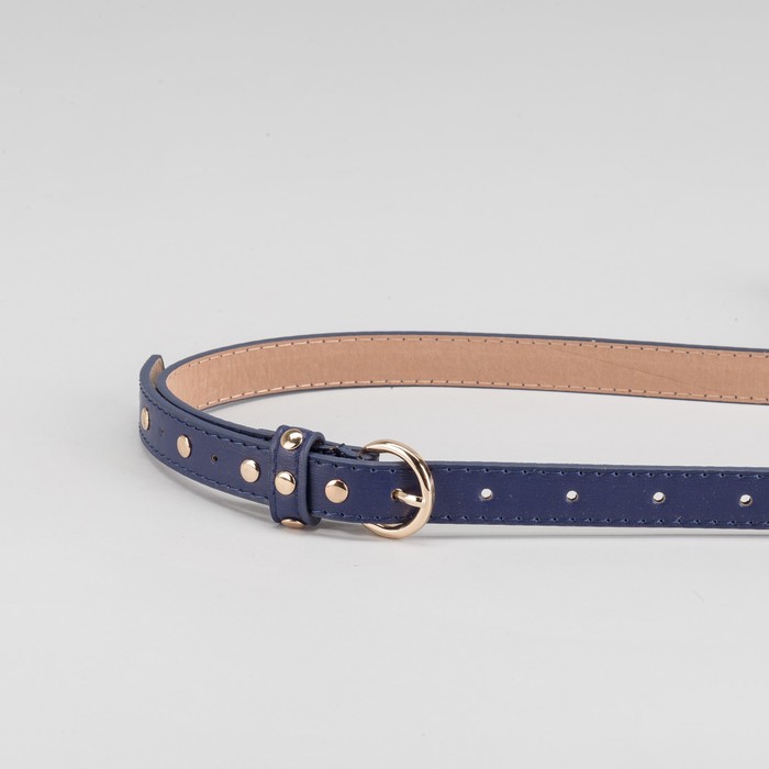 Ремень женский, гладкий, пряжка клёпки золото, ширина - 2 см, цвет синий