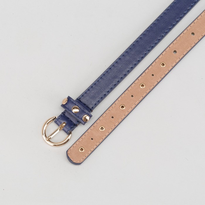 Ремень женский, гладкий, пряжка клёпки золото, ширина - 2 см, цвет синий
