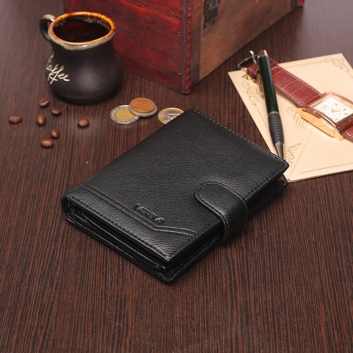 Портмоне мужское 3 в 1 (авто+паспорт), 2 отдела, для карт, для монет, цвет чёрный